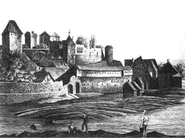 hrad od severu - Wrbsova rytina podle kresby J. Reichela (ped r. 1846)